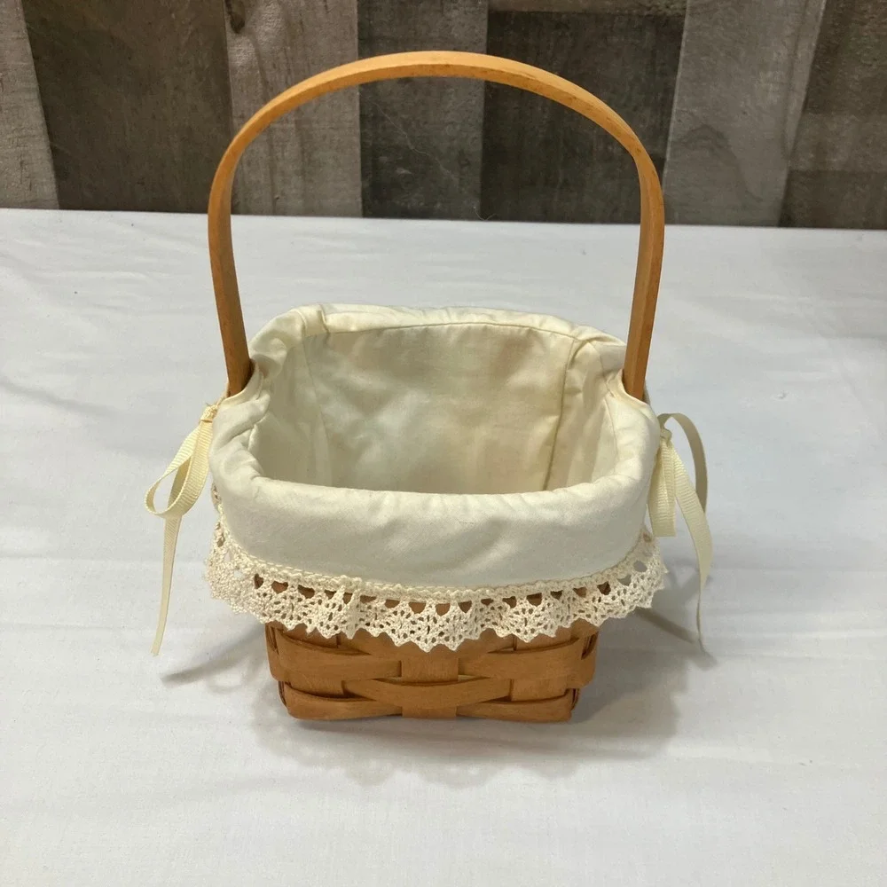 Longaberger 1993 Small Peg Basket 11452 Handwoven Wood Lace Liner & Protector